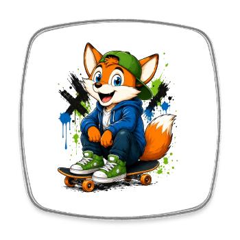 08_Miofox_Skater - Viereckiger Kühlschrankmagnet - Weiß - Vorne