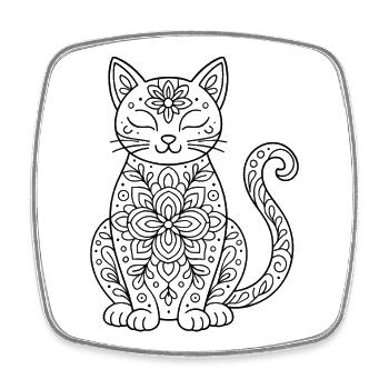 Katze mit Blumen Mandala im Körper zum ausmalen - Viereckiger Kühlschrankmagnet - Weiß - Vorne