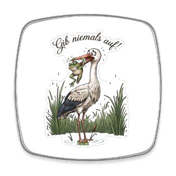 Gib niemals auf! – Frosch wehrt sich gegen Storch - Viereckiger Kühlschrankmagnet - Weiß - Vorne