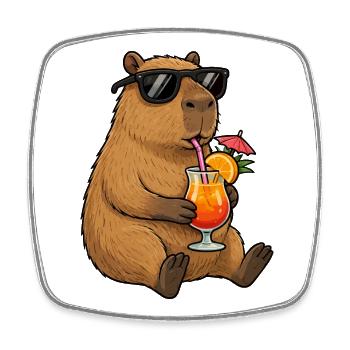 Capybara mit Sonnen-Cocktail-Style - Viereckiger Kühlschrankmagnet - Weiß - Vorne