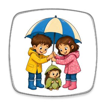 Kinder Regenschirm für Igel Süßes Regen Motiv - Viereckiger Kühlschrankmagnet - Weiß - Vorne