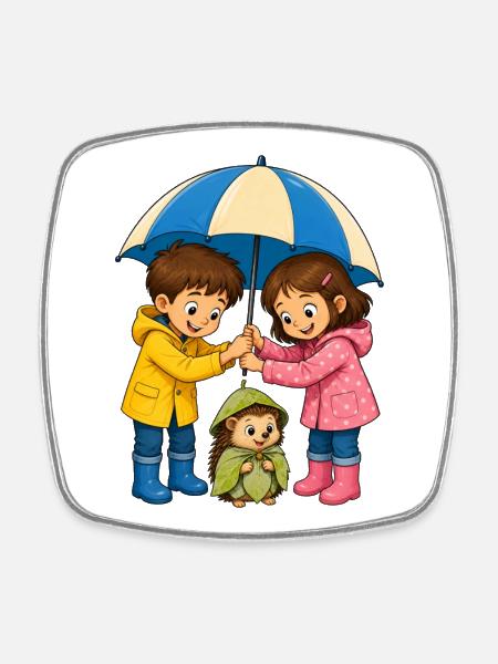 Motif mignon de pluie parapluie pour hérissons pour enfants - Magnet carré - blanc