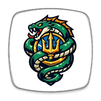 Drache mit Dreizack-Emblem - Viereckiger Kühlschrankmagnet - Weiß - Vorne