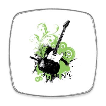 Grafische, florale grüne Gitarre - Viereckiger Kühlschrankmagnet - Weiß - Vorne