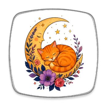Chat de la Lune dans une Mer de Fleurs - Magnet carré - blanc - Devant