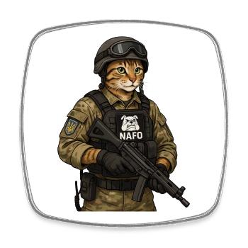 Ukraine Cat with NAFO patch - Square fridge magnet - white - Front