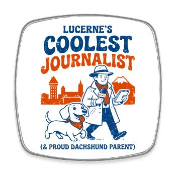 Lucernes Reporter-Dackel - Viereckiger Kühlschrankmagnet - Weiß - Vorne