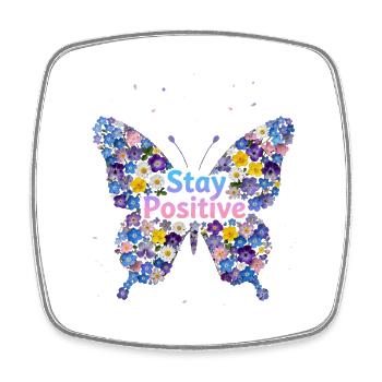 Floral Butterfly Stay Positive - Square fridge magnet - white - Front