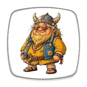 Cute Hippie Viking: Funny Retro Father's Day - Square fridge magnet - white - Front