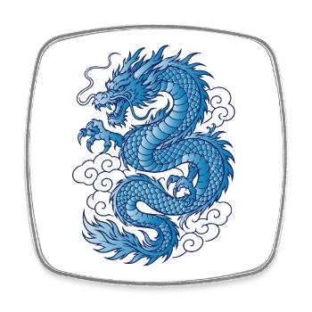 Blue Asian Dragon Tattoo Design - Square fridge magnet - white - Front