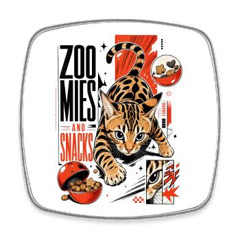 Zoomies & Snacks – Modern Anime Bengal Cat - Square fridge magnet - white - Front