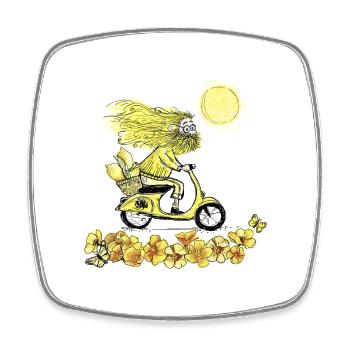 Monsieur Jaune à moto - Magnet carré - blanc - Devant