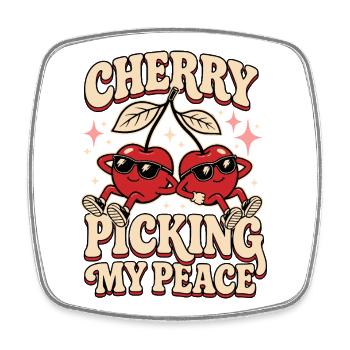 Cherry Picking My Peace – Kirschen Humor - Square fridge magnet - white - Front