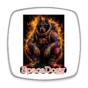 SpaceDogg Neon Astronaut Dog - Square fridge magnet - white - Front