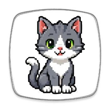 Pixel Chaton Chat Gris - Magnet carré - blanc - Devant