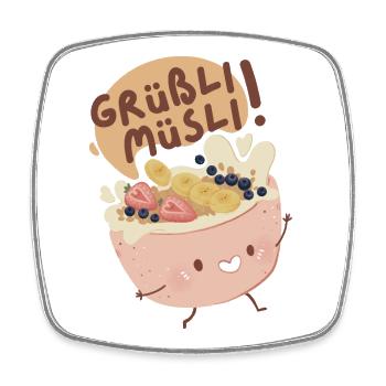 Grüßli Müsli!  - Viereckiger Kühlschrankmagnet - Weiß - Vorne