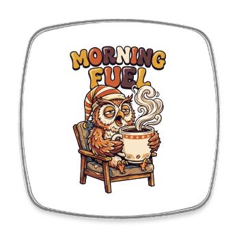 Chouette fatiguée avec du café - Magnet carré - blanc - Devant