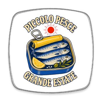 Sardinen Retro - Piccolo Pesce Grande Estate - Viereckiger Kühlschrankmagnet - Weiß - Vorne