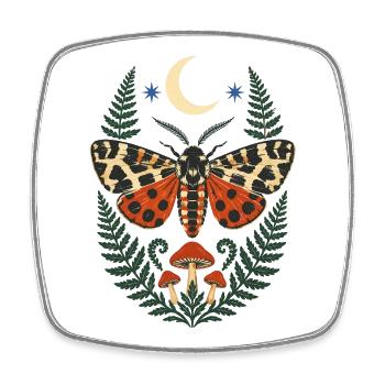 Motif de la forêt de papillons de nuit avec fougère et lune - Magnet carré - blanc - Devant