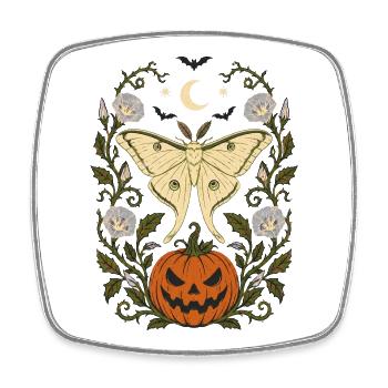 Papillon de nuit lunaire d’Halloween & Jack O' Lantern - Magnet carré - blanc - Devant