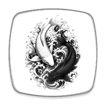 Deux koi en yin yang dans le style artistique Irezumi - Magnet carré - blanc - Devant