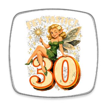 Fey-tastic: Retro 30th Birthday Fairy & Elf - Square fridge magnet - white - Front