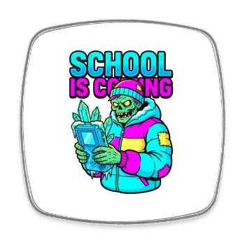 School Is Coming Winter '95 Handheld Gamer Zombie - Square fridge magnet - white - Front