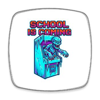 School Is Coming Zombie Pixel Art Arcade - Square fridge magnet - white - Front