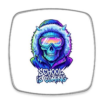 School Is Coming Cyber Skull Winter Parka - Square fridge magnet - white - Front