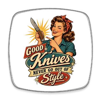 Style rétro Pin-up Knife - Magnet carré - blanc - Devant