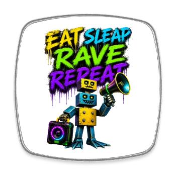 Essen, schlafen, rave wiederholen, Graffiti-Roboter wiederholen - Viereckiger Kühlschrankmagnet - Weiß - Vorne