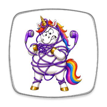 Licorne emmêlée dans des écouteurs - Magnet carré - blanc - Devant