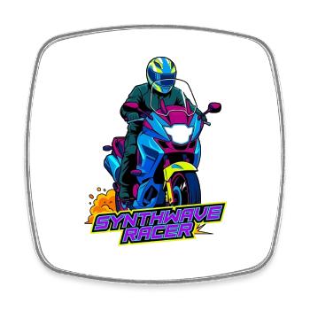Synthwave Racer Neon Motorcycle - Magnet carré - blanc - Devant