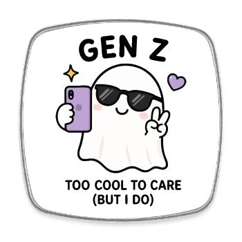 Fantôme kawaii de la génération Z mignon prenant un selfie en sunglas. - Magnet carré - blanc - Devant