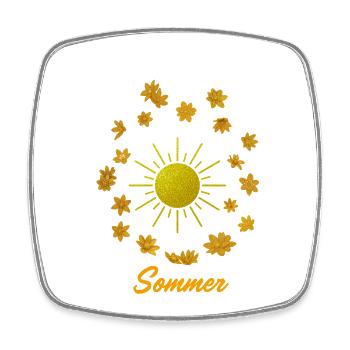 Goldener Sonnenschein mit Blüten - Viereckiger Kühlschrankmagnet - Weiß - Vorne