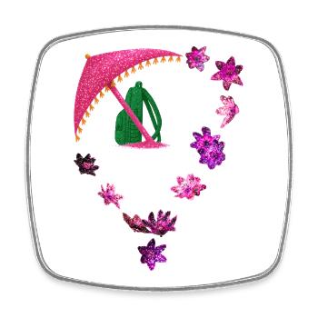Parapluie pailleté et anneau de fleurs - Magnet carré - blanc - Devant