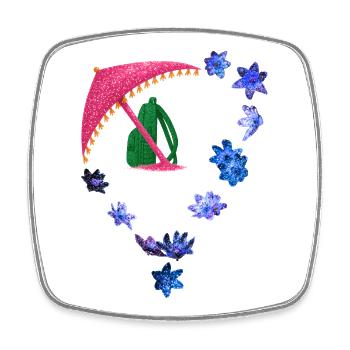 Glittering umbrella and flower ring - Square fridge magnet - white - Front