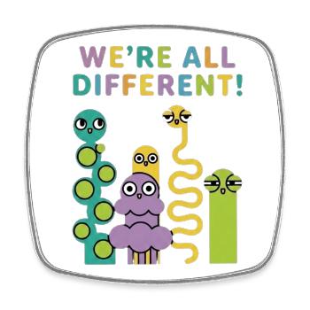 We're All Different! Colorful creatures - Square fridge magnet - white - Front