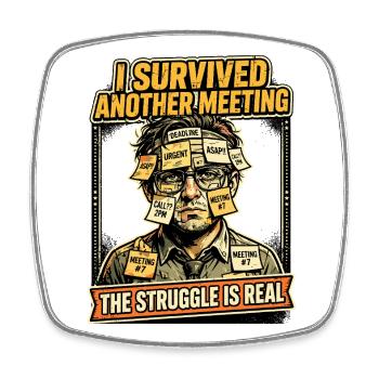 Meeting Survives Office Stress Humor - Square fridge magnet - white - Front