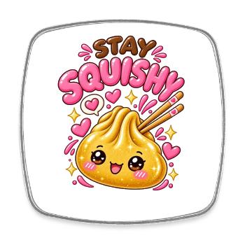 Stay Squishy! – Goldenes Kawaii Dumpling - Viereckiger Kühlschrankmagnet - Weiß - Vorne