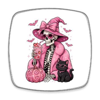 Witches: Halloween Pink Glam Skeleton - Square fridge magnet - white - Front