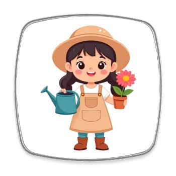 Kawaii Gardener – Cute Nature Heroine Art - Square fridge magnet - white - Front