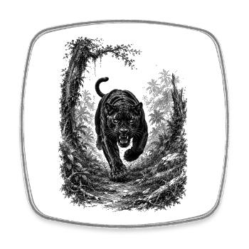 Wilder schwarzer Panther in Natur im Zeichenstil - Square fridge magnet - white - Front