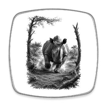 Le rhinocéros sauvage dans la nature dans le style du dessin artistique - Magnet carré - blanc - Devant