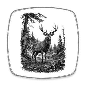 Majestic Deer in Nature in Drawing Style - Square fridge magnet - white - Front