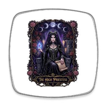 Gothic High Priestess Witchcore Tarot Card - Square fridge magnet - white - Front