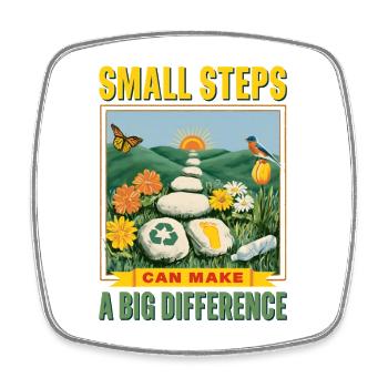 Small steps, big impact - Square fridge magnet - white - Front