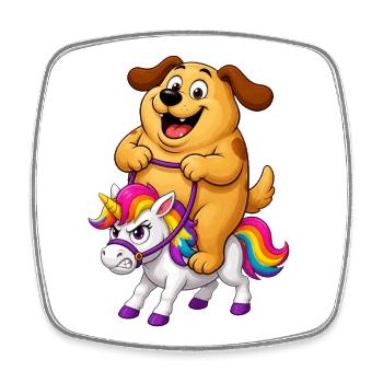 Hund reitet grummeliges Regenbogen-Einhorn - Viereckiger Kühlschrankmagnet - Weiß - Vorne