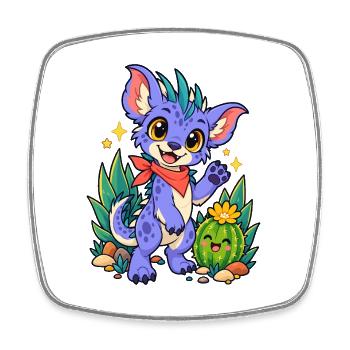 Kawaii Drache am Kaktusfreund - Viereckiger Kühlschrankmagnet - Weiß - Vorne