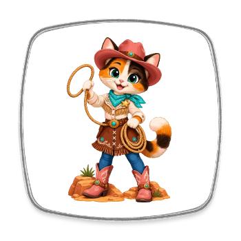 Katzen-Cowboy im Western-Look - Viereckiger Kühlschrankmagnet - Weiß - Vorne